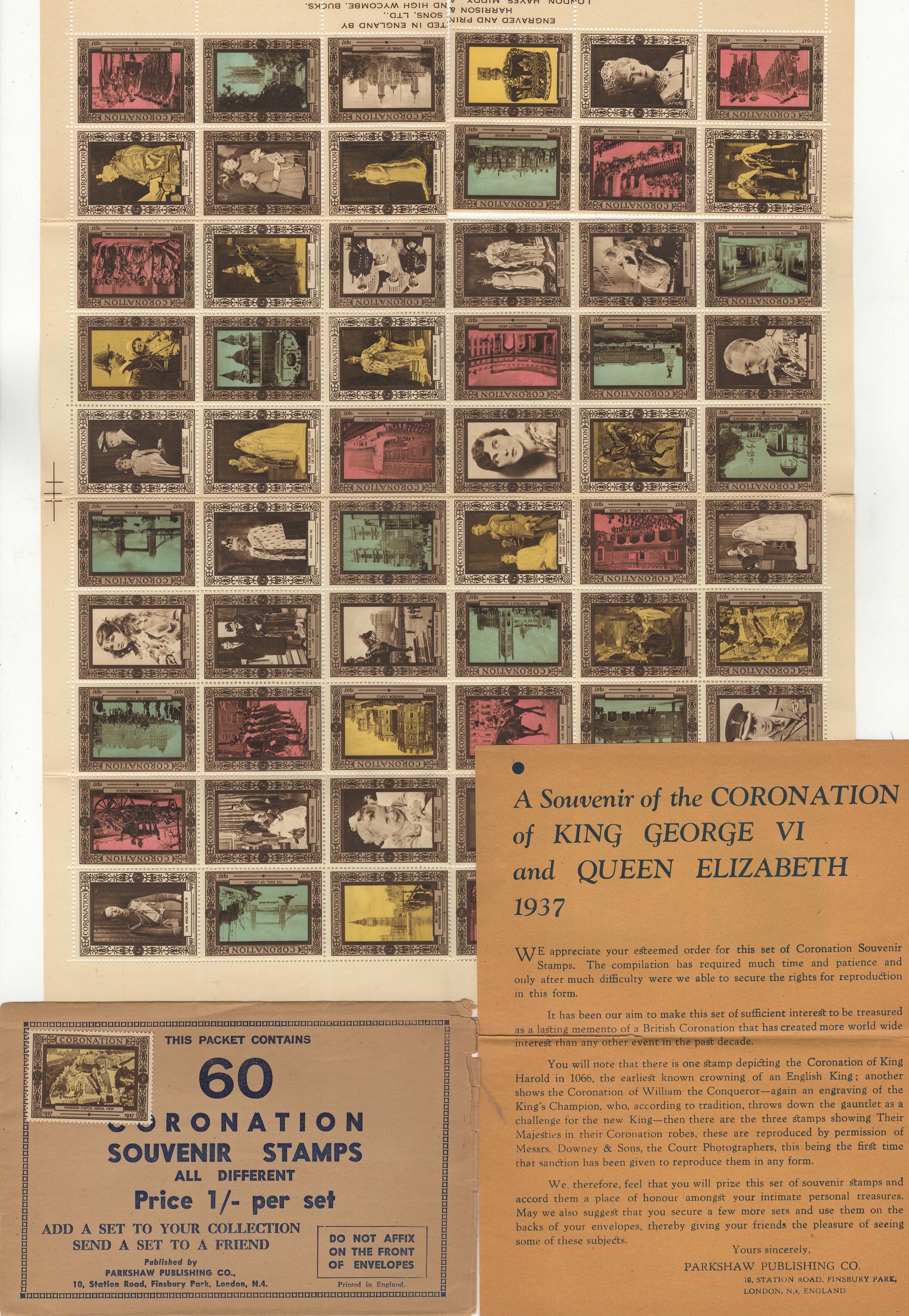 Great Britain 1937 Cinderella sheet of (60) Coronation stamps complete with packaging.