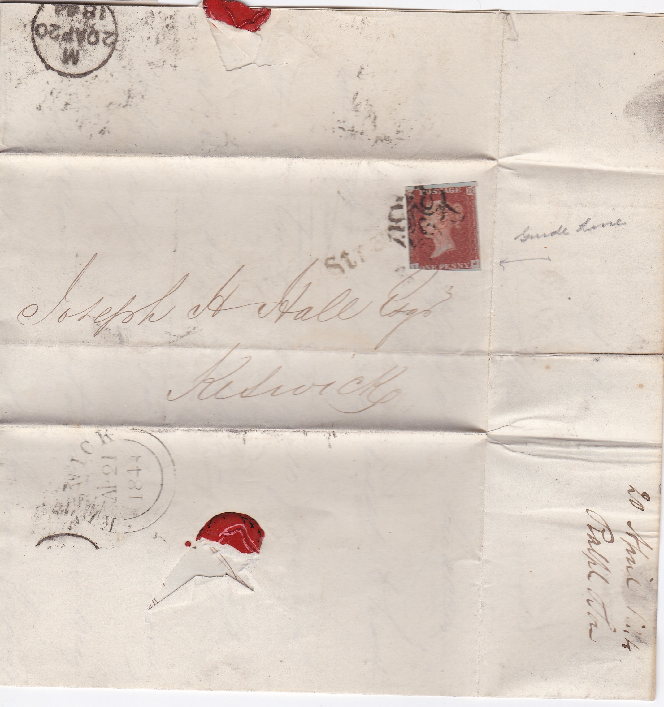 Great Britain 1844 - EL dated 20.4.1844 London posted to Keswick SG8 1d stamp cancelled with Maltese
