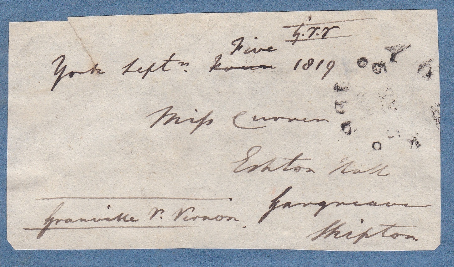 Great Britain 1815-1819-Two pre stamp cover pieces attached to a card (1) dated 5.7.1815 London