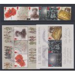 Great Britain 2014 - Centenary of WWI lst issue SG 3626-3631 used set, SG3626b used booklet pane,