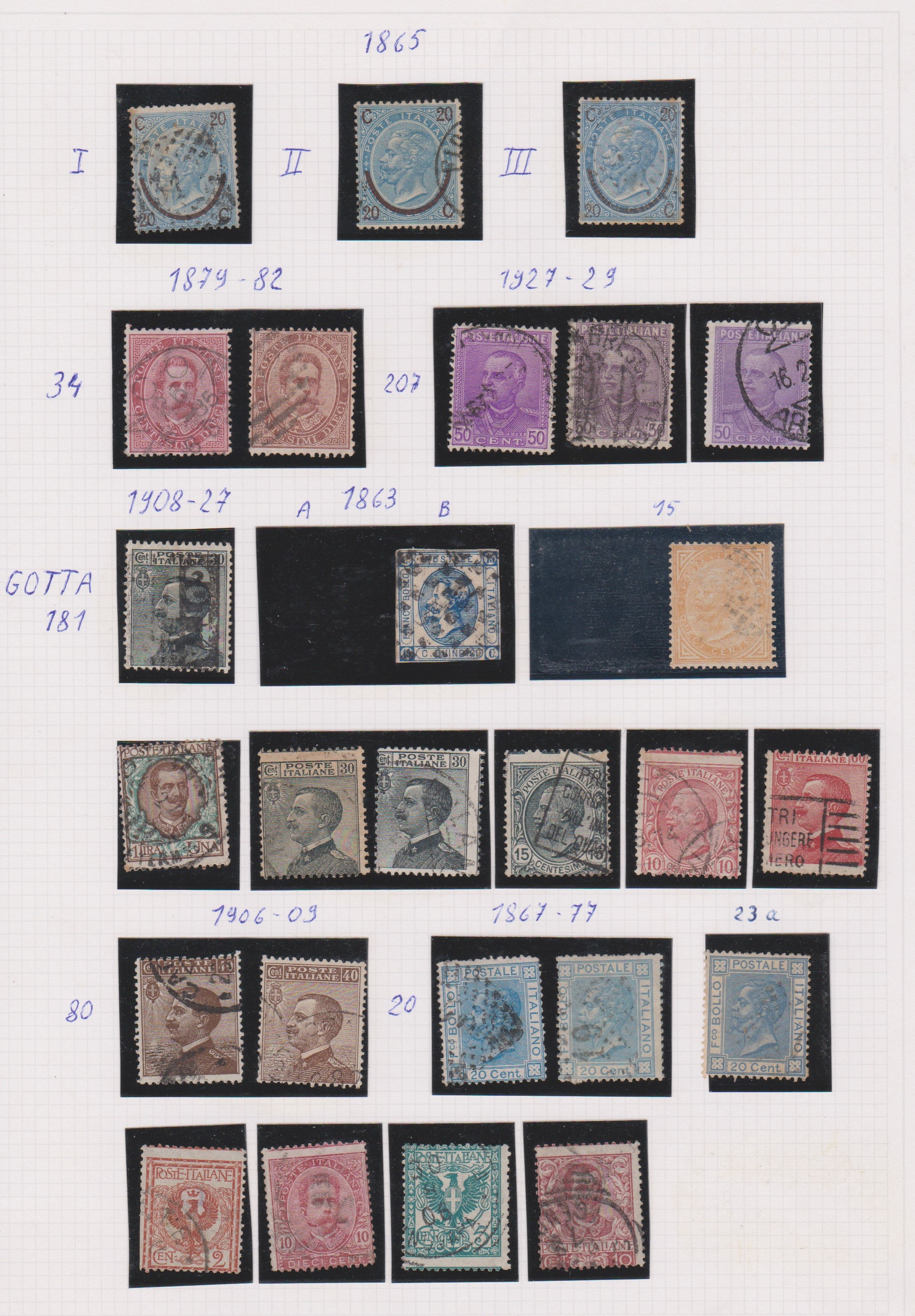 Italy 1863-1956-Selection of 219 used and m/m definitives and commemoratives on (9) pages, some nice