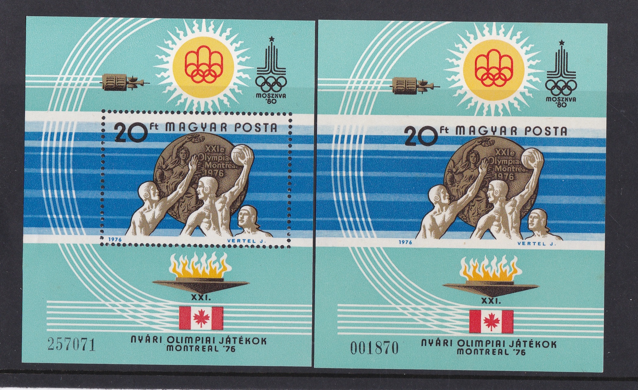 Hungary 1976 Olympic Games Montreal S.G. MS3048 u/m per and imperf miniature sheet, Michel 3169