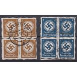 Germany 1934-Official - SG0526 used 3pf-SG0527 used 4pf in blocks of (4)