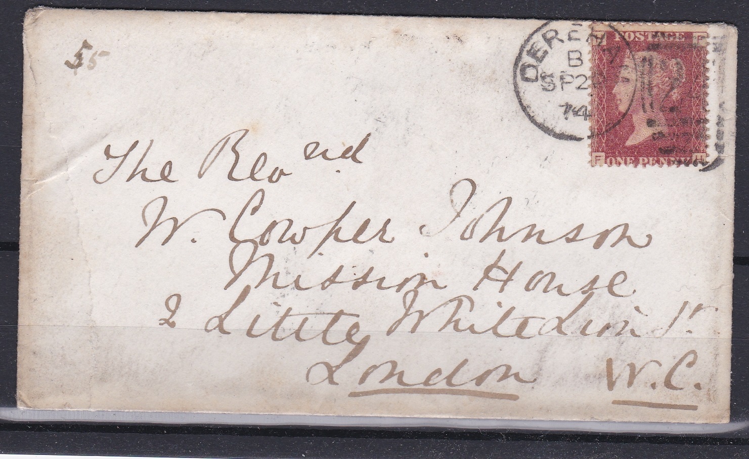 Great Britain 1874-Envelope posted to London cancelled 20.9.1874 with Dereham cds and 245 numeral