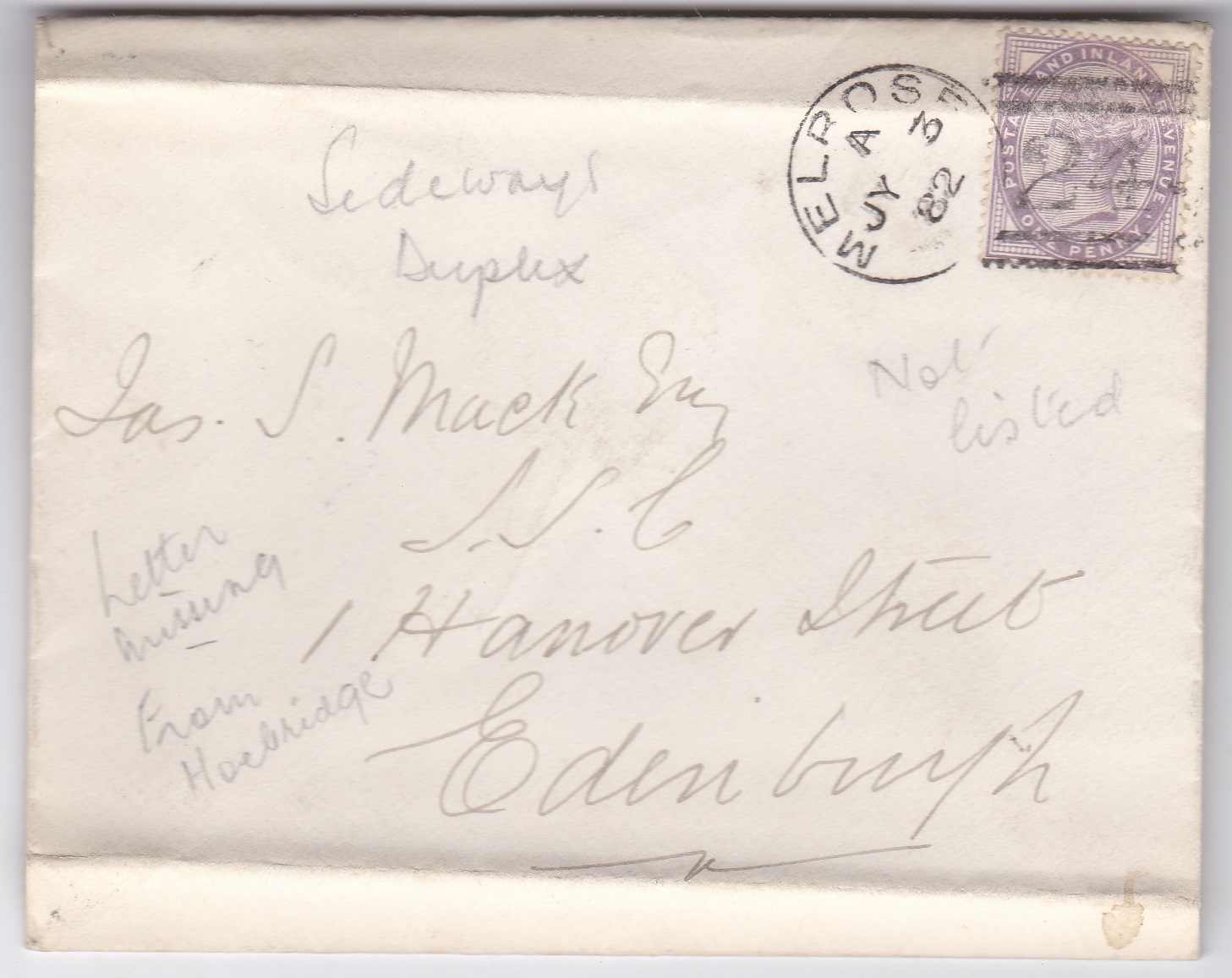 Great Britain 1882 Envelope - Top and bottom folded, posted to Edinburgh-cancelled 3.7.1882