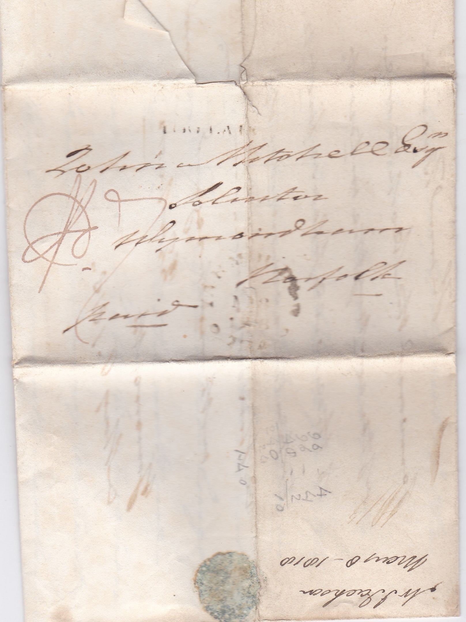 Great Britain 1818-Postal History - folded letter dated May 8th 1818 posted to Wymondham, Partial '