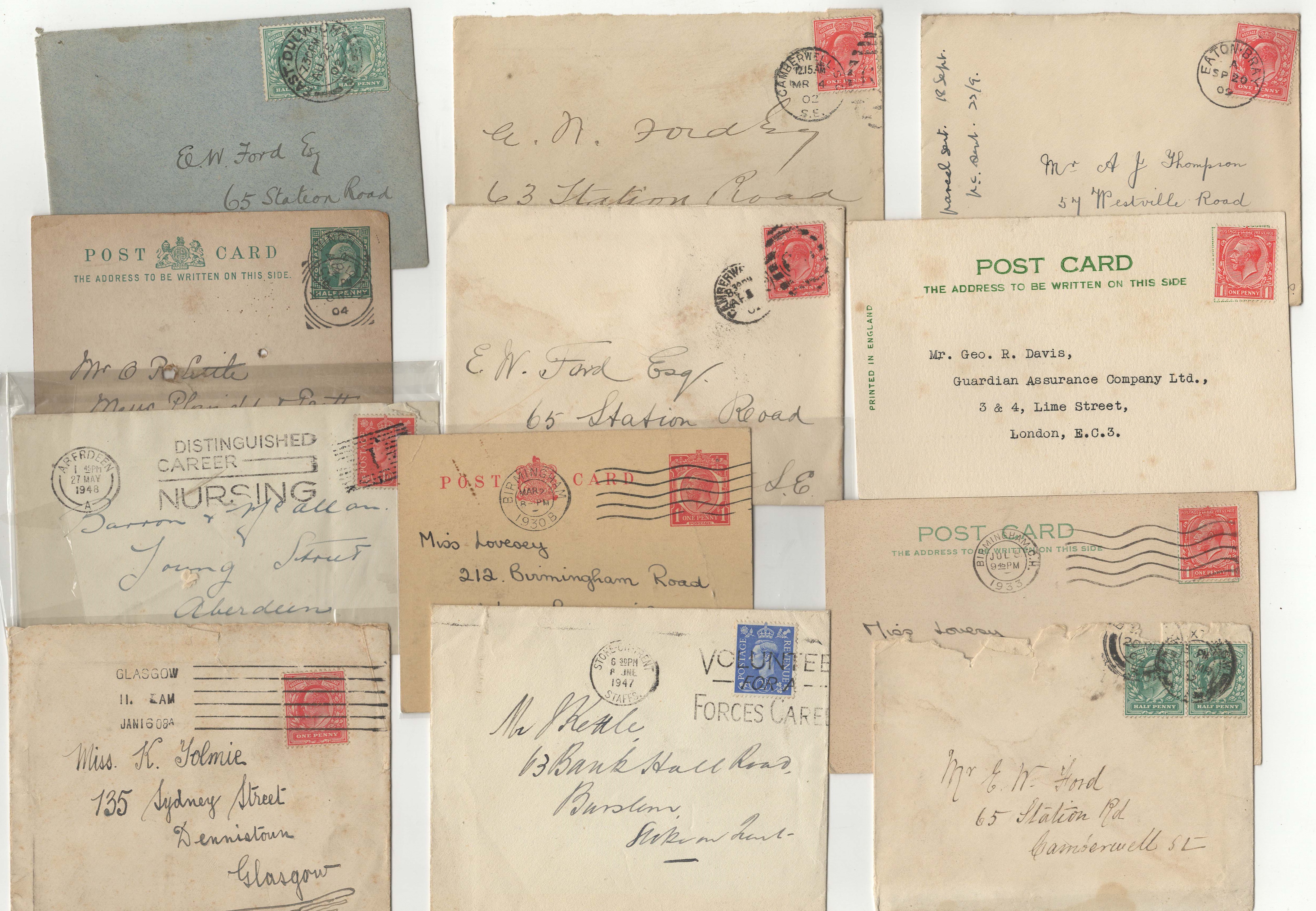 1902-1948 - Batch of covers/Cards including Eaton Bray 1909 cds (superb) and Edward VII Machine