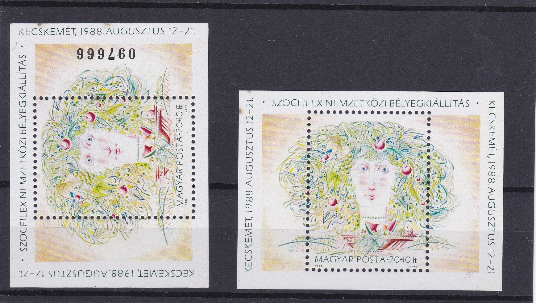 Hungary 1988 Stamp day "Socfilex" International Stamp exhibition S.G. MS3832 u/m miniature sheets (