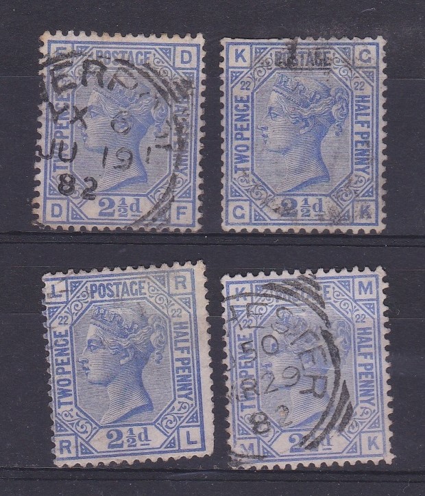 Great Britain 1880-83-SG157 used 2.1/2d blue plate 22 x4-cat value £180