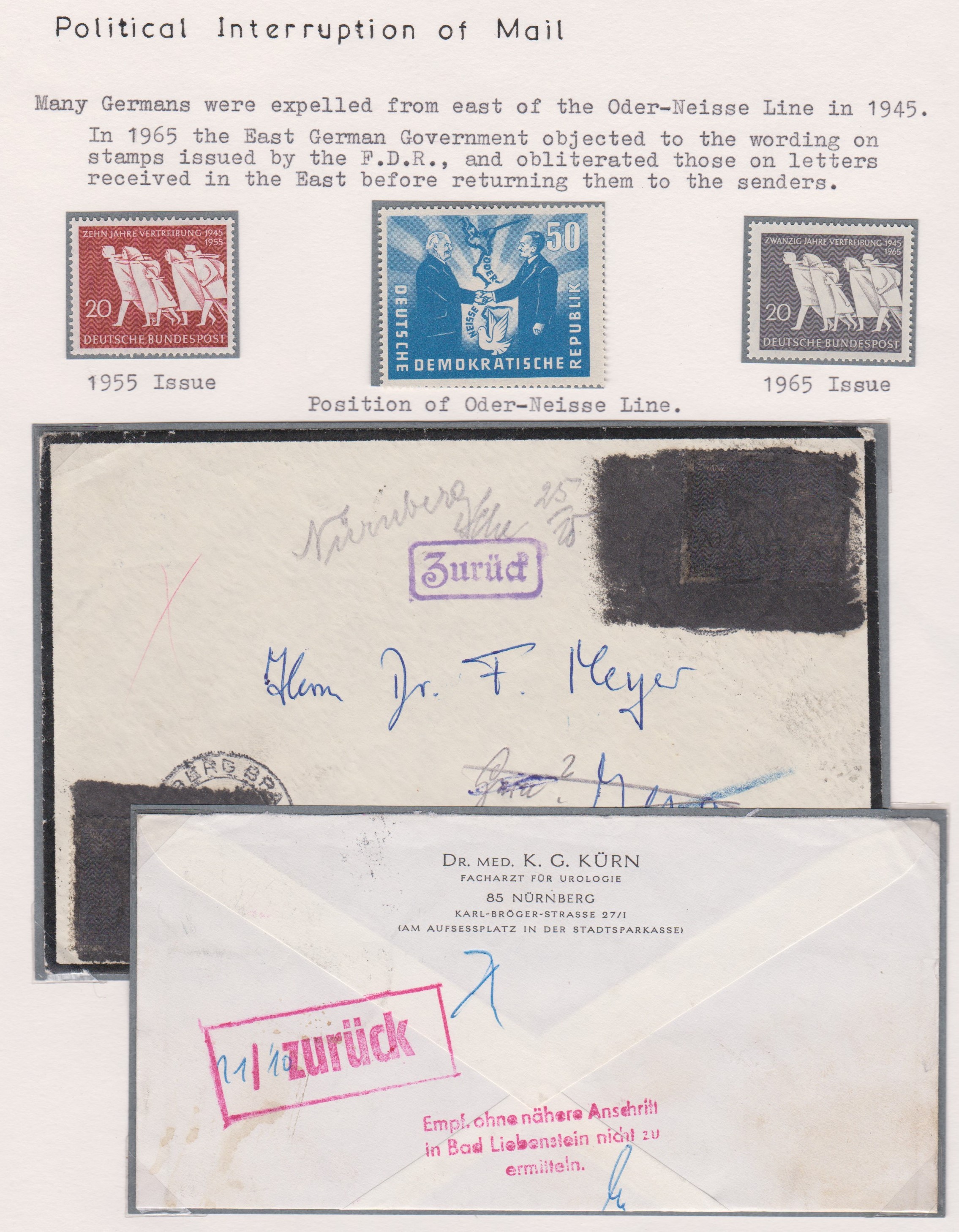 East German Government Obliteration on letters received in the East before returning to the