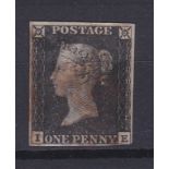 Great Britain 1840 - 1d black 1-E plate 16 SG2-red M.X (4) margins, just touched S.W corner D.V.