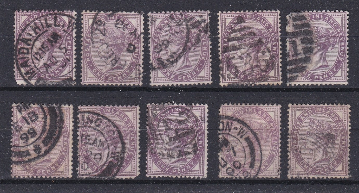 Great Britain 1881 - Definitives SG 172 used 1d x10 post mark study