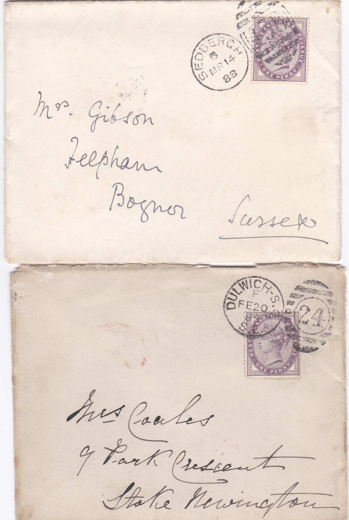 Great Britain 1888 - envelope posted to Bognor cancelled with 14.3.1888 Sedbergh cds and 438 numeral