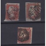 Great Britain 1841 SG8a 1d red brown x3 used. Cat value £105