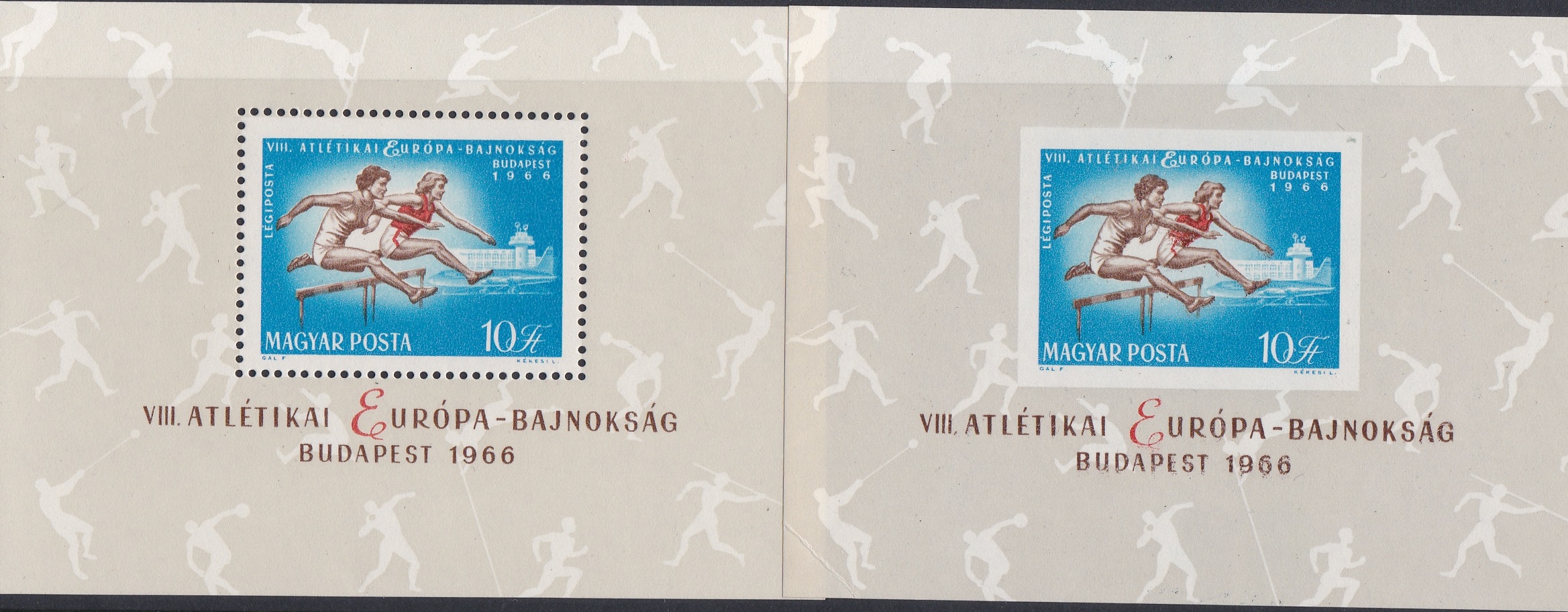 Hungary 1966 8th European Athletics Champs S.G. MS2220 u/m perf and imperf miniature sheets,