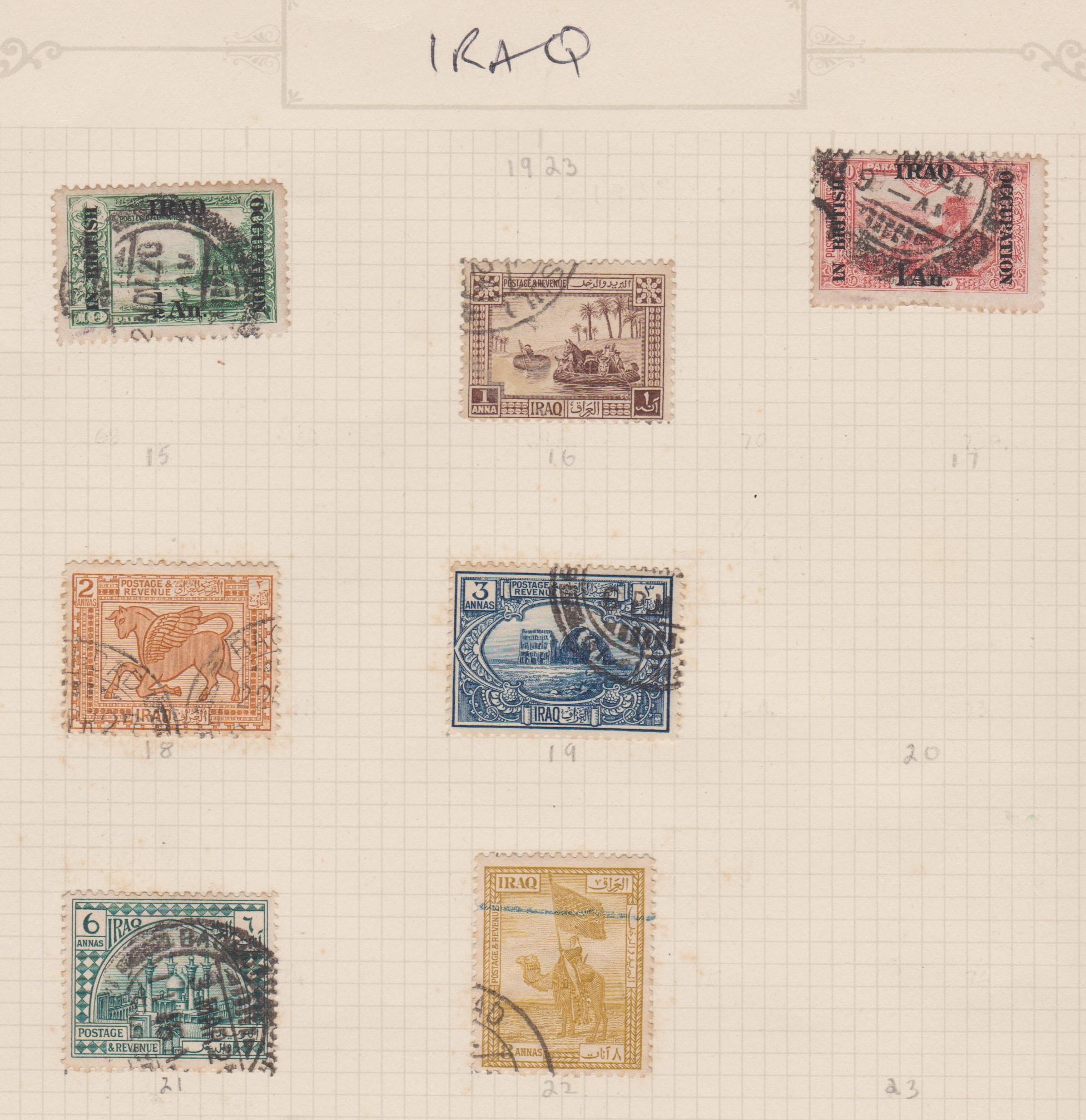 Iraq 1923-1948 Collection of used stamps on (6) pages, includes 1934 optd official used set. Cat £