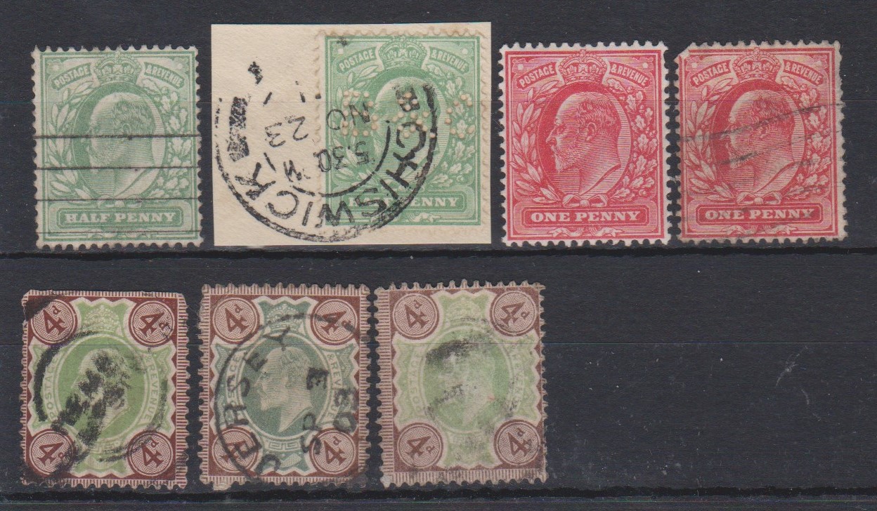 Great Britain 1902-10-definitives SG218 m/m precancelled 1/2d-218 used perfin 1/2d-SG219 m/m and