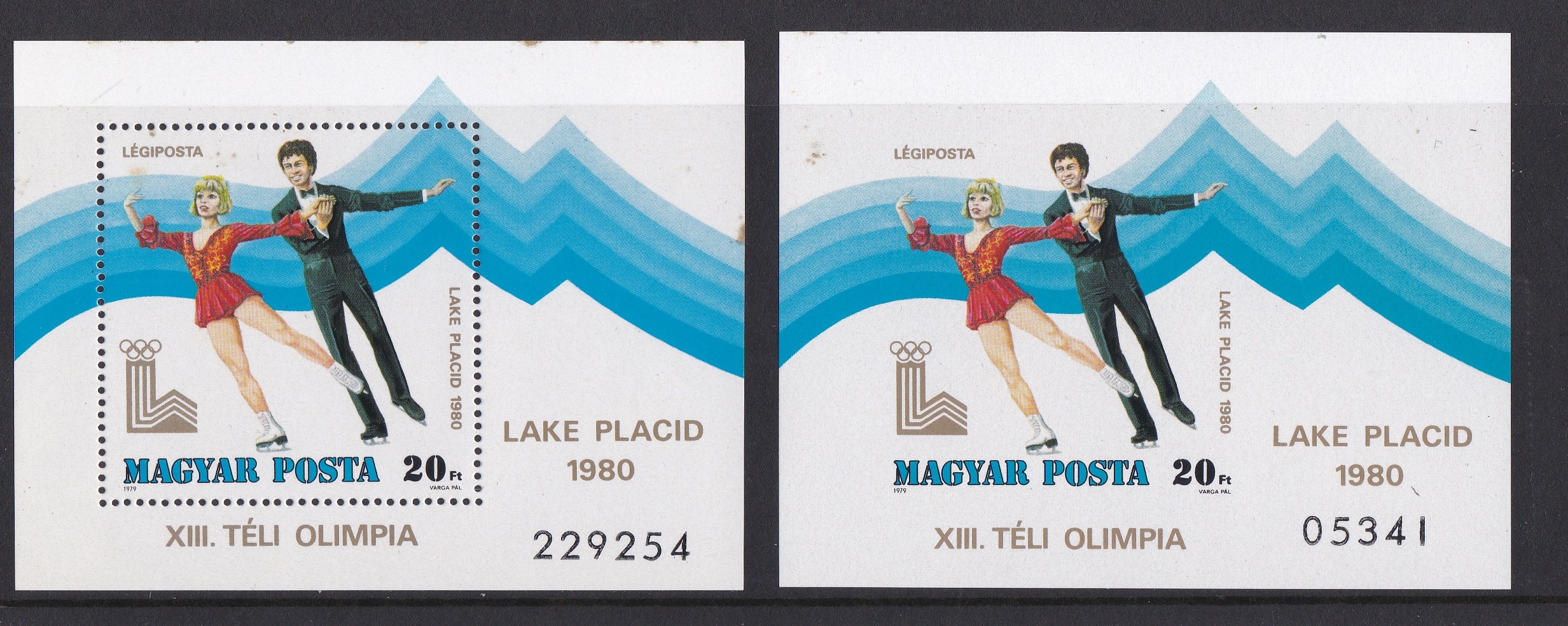 Hungary 1979 Air - Winter Olympics Lake Placid S.G. MS3286 u/m perf and imperf miniature sheets,