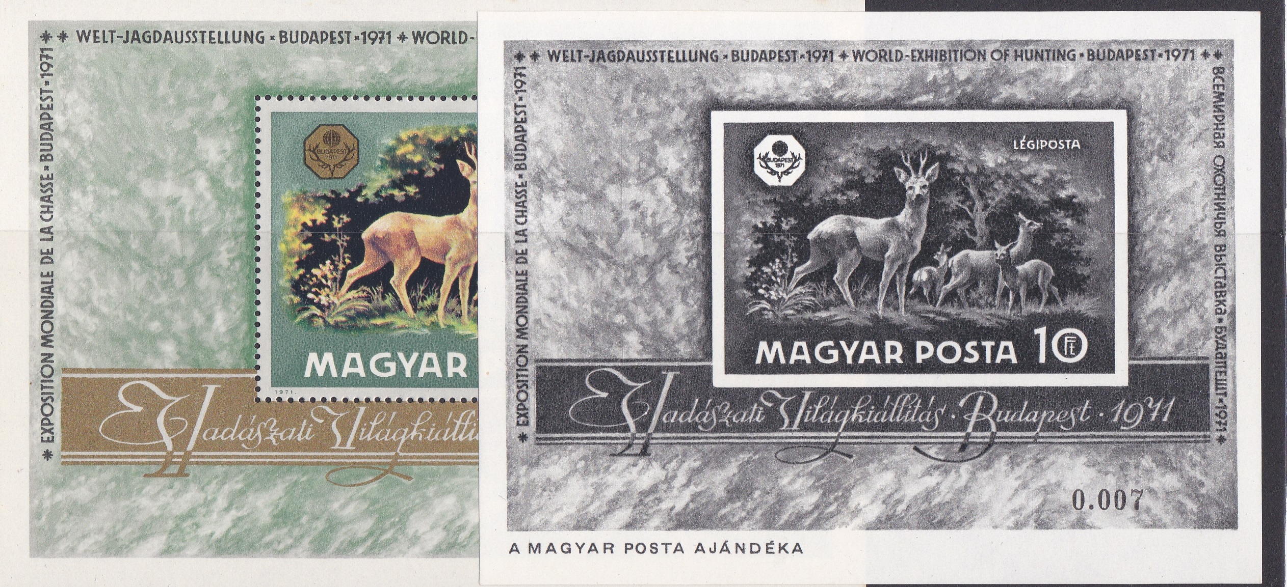 Hungary 1971 World Hunting Exhibition with S.G. MS2591 u/m miniature sheet Michel 2683 Block 82A and
