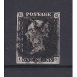 Great Britain 1840 - 1d black L-G un-plated, SG2 F.C. (3) margins black M.X