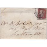 Great Britain 1845 - Envelope posted to Southampton SG8 1d stamp cancelled with 49- Town strike,