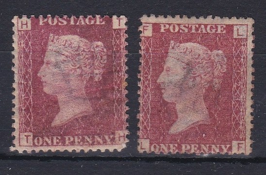 Great Britain 1864-79-SG44 1d red m/m plate 122 and plate 123-cat value £87