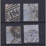 Great Britain 1880-81-SG142 used 2.1/2d blue x3 plate Nos-17,19 and 20-SG157 used 2.1/2d blue