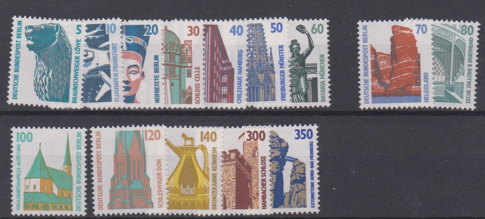 Germany West Berlin 1987-90 Tourist Sights, definitives S.G. B777-B783, B785-B791 u/m part set