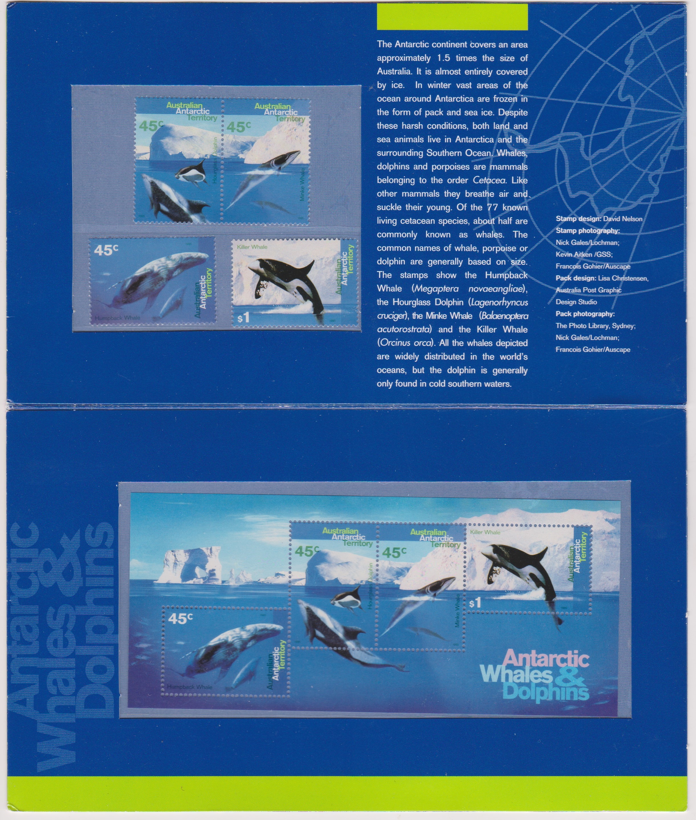 Australian Antarctic Territory 1995-Whaes and Dolphins-Australia Post presentation pack with SG108-