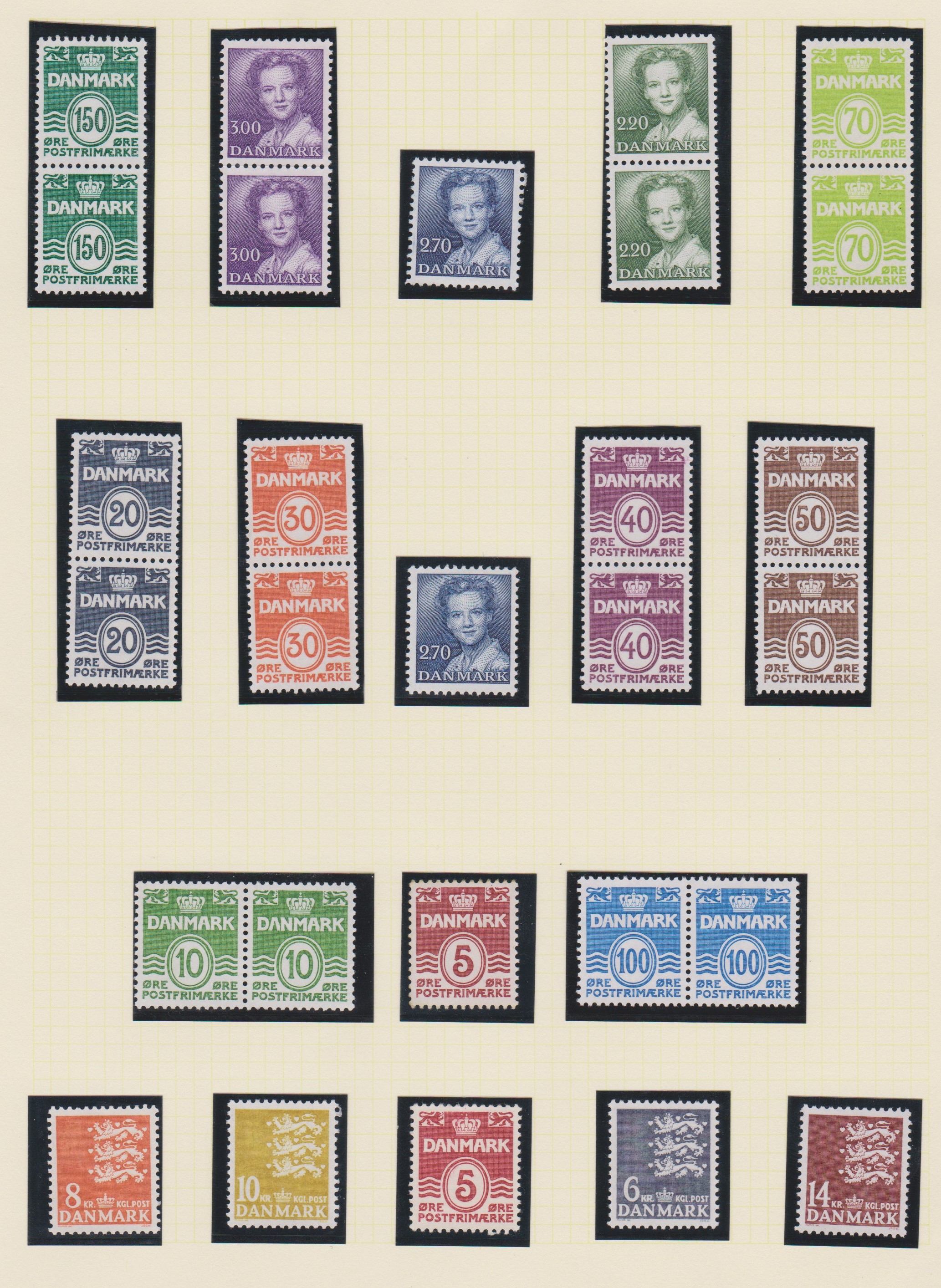 Denmark 1933-1984-Collection of u/m stamps many as pairs neatly mounted on (4) pages
