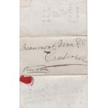 Great Britain undated pre-stamp folded letter wax sealed posted to Camberwell