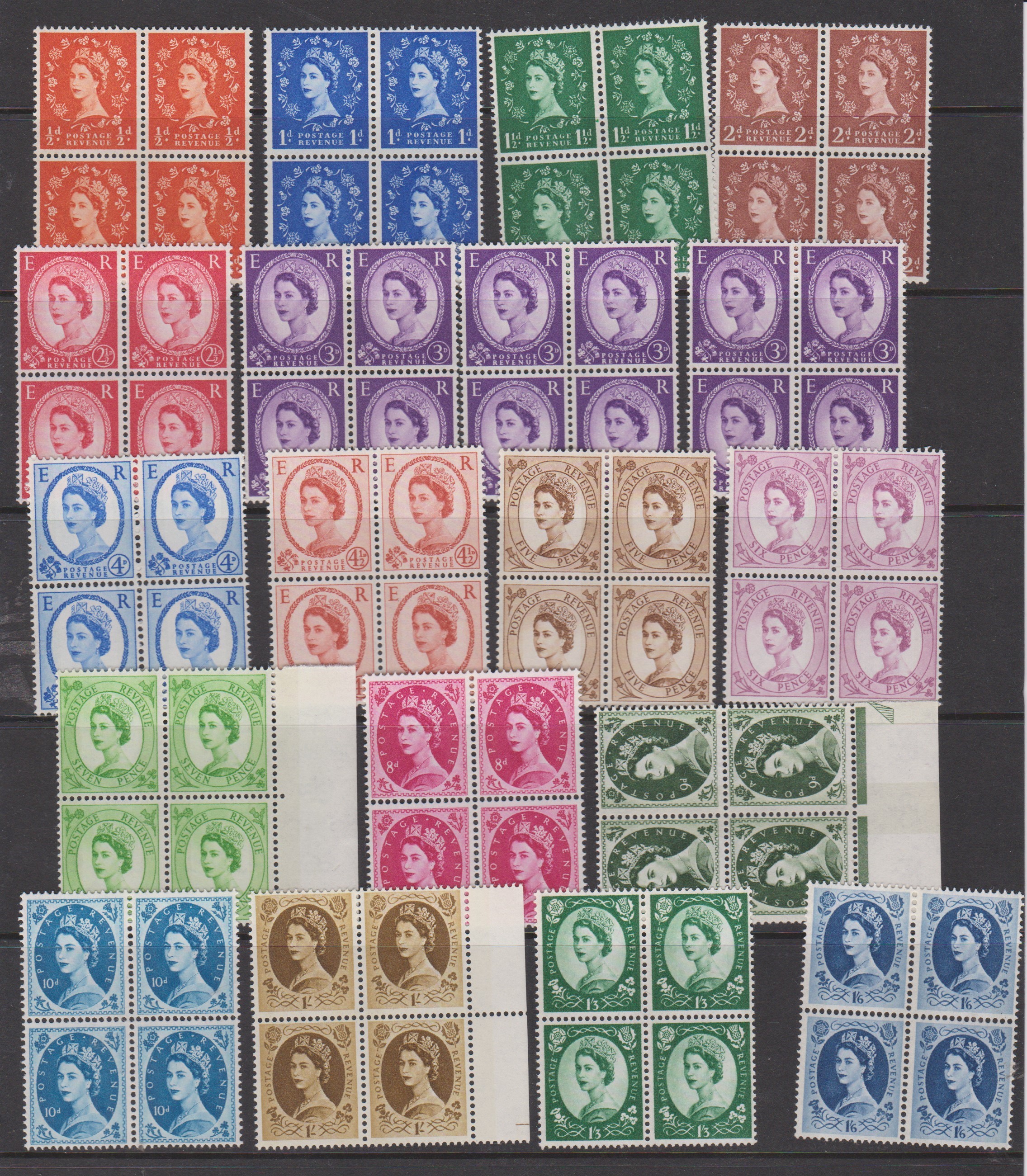 Great Britain 1958-65-SG570-586 u/m set of (17) values on blocks of (4)