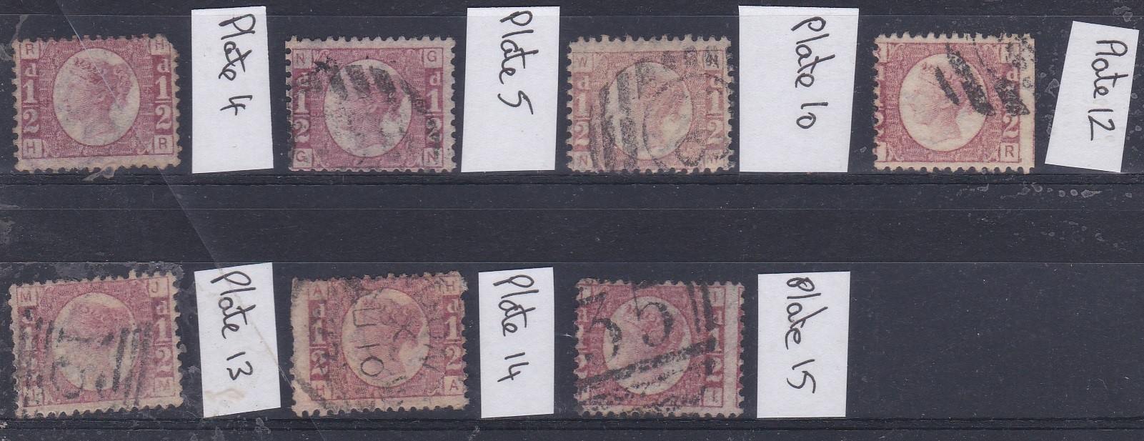 Great Britain 1870-Definitves SG49 used 1/2d with plate No.(7)-cat value £25 each