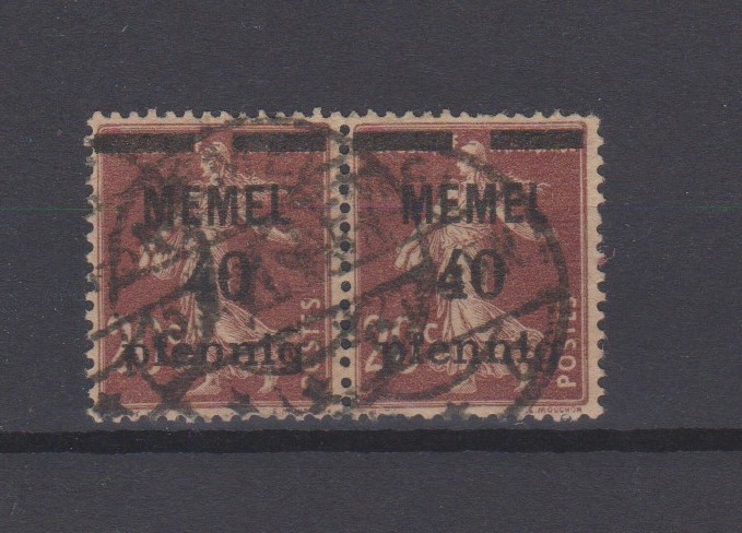 Germany issue Memel 1920-22-SG19 used 4opf on 20c pair-cat value £50