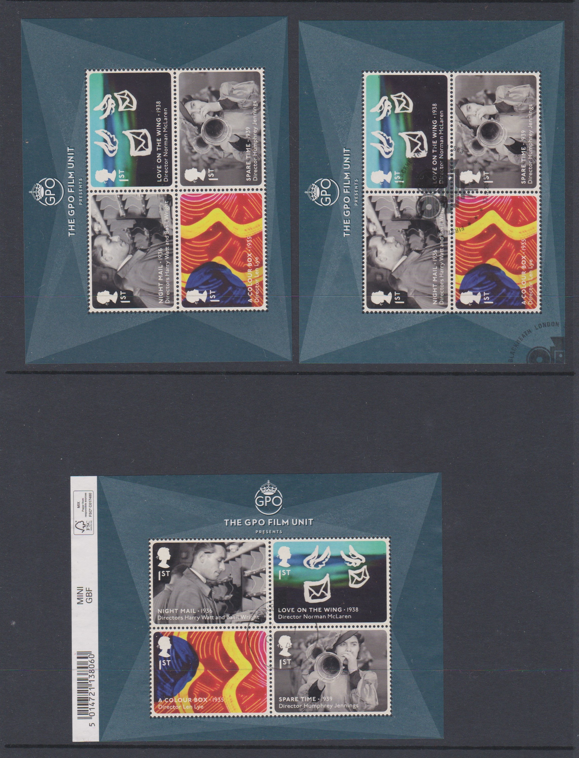 Great Britain 2014 - Great British Filma, SG MS 3608 miniature sheet group, (1) u/m, (2) cancelled