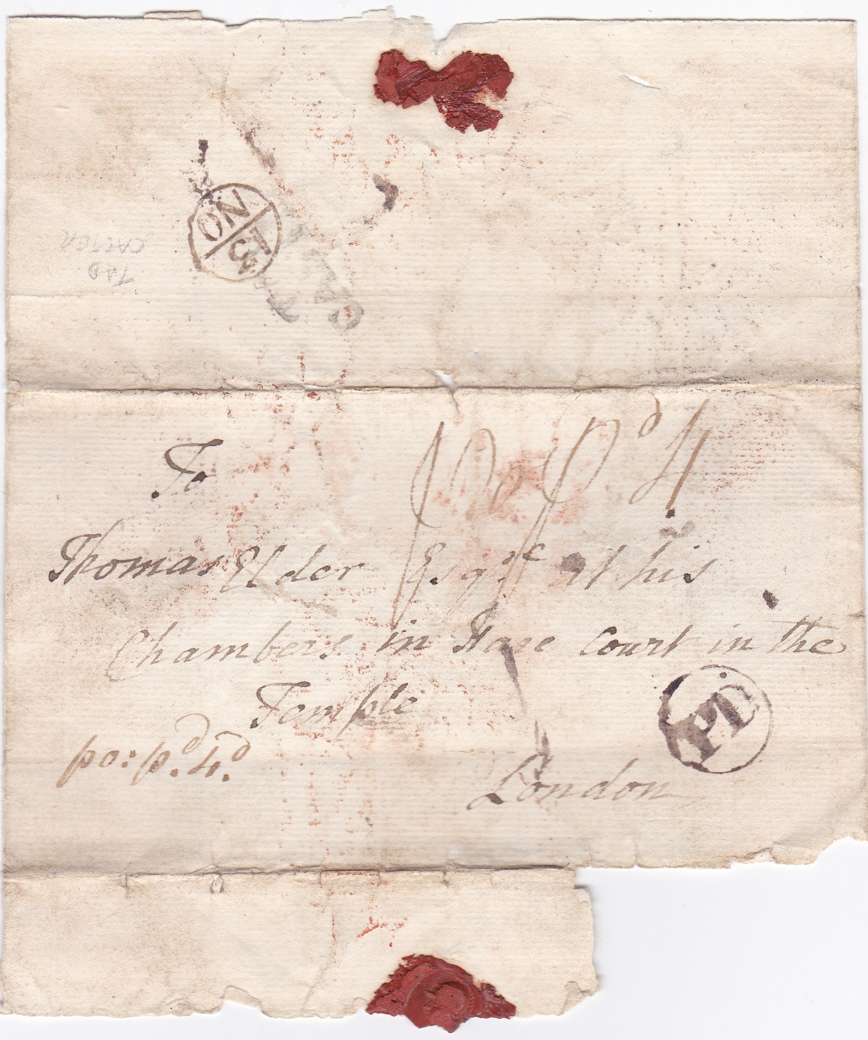 Great Britain 1752-Postal History folder envelope dated 1752 Tadcaster York, posted to London