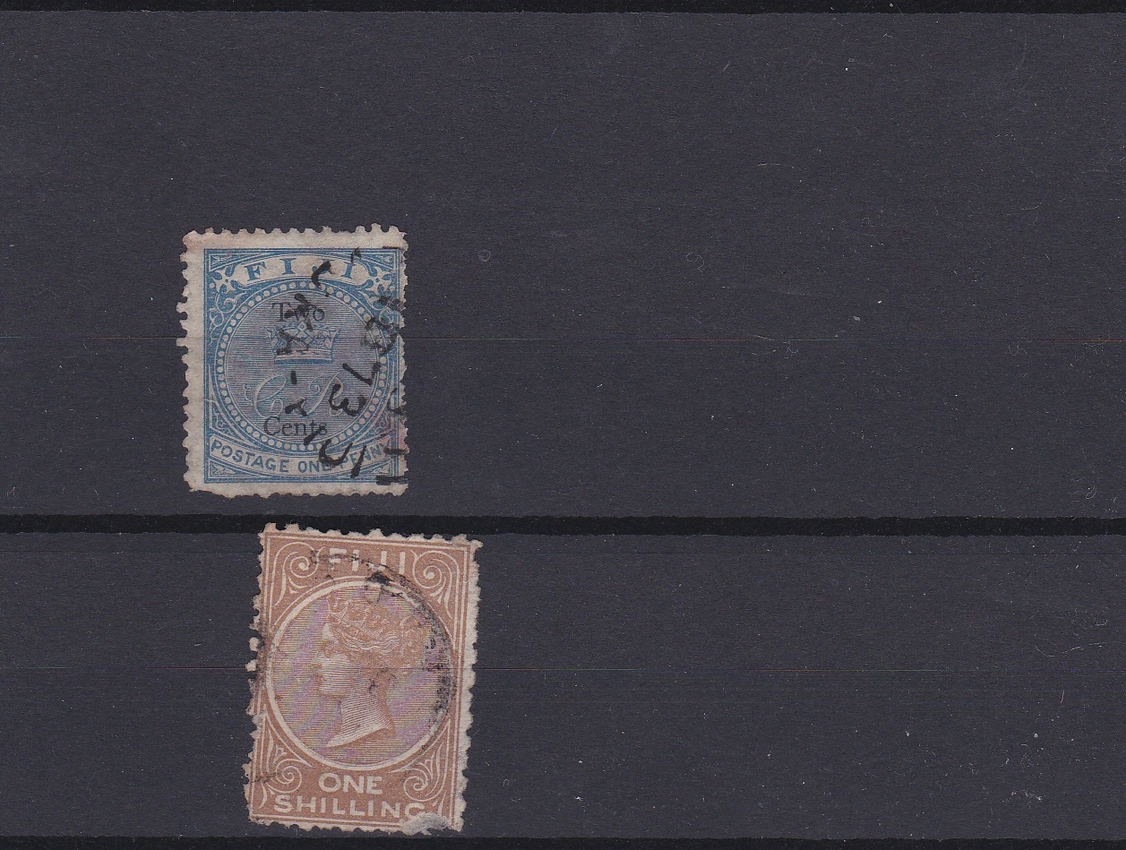 Fiji 1871-1881-SG10 used 1d blue-SG64 used 1s-cat value £150