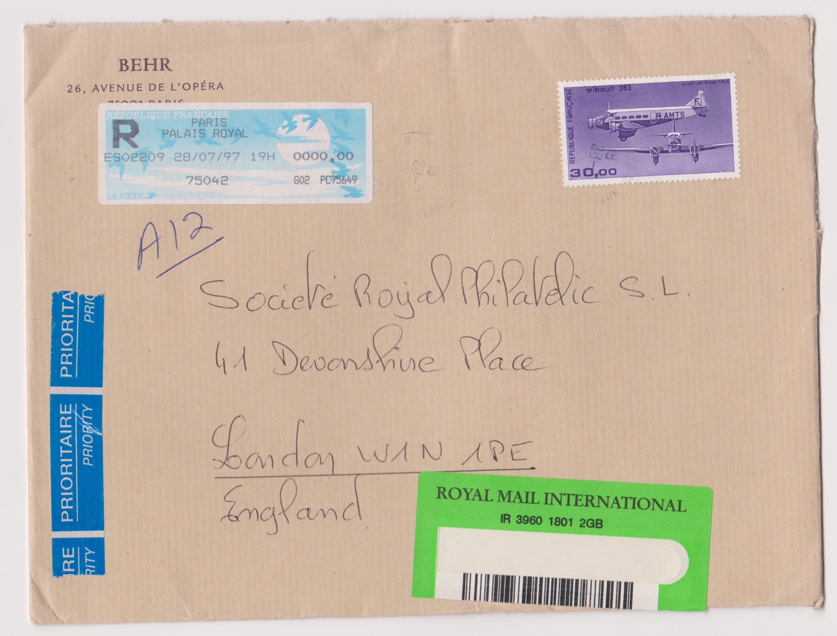 France 1993-2001 Group of (9) Philatelic A5 covers posted registered airmail to UK with variety of - Image 3 of 3