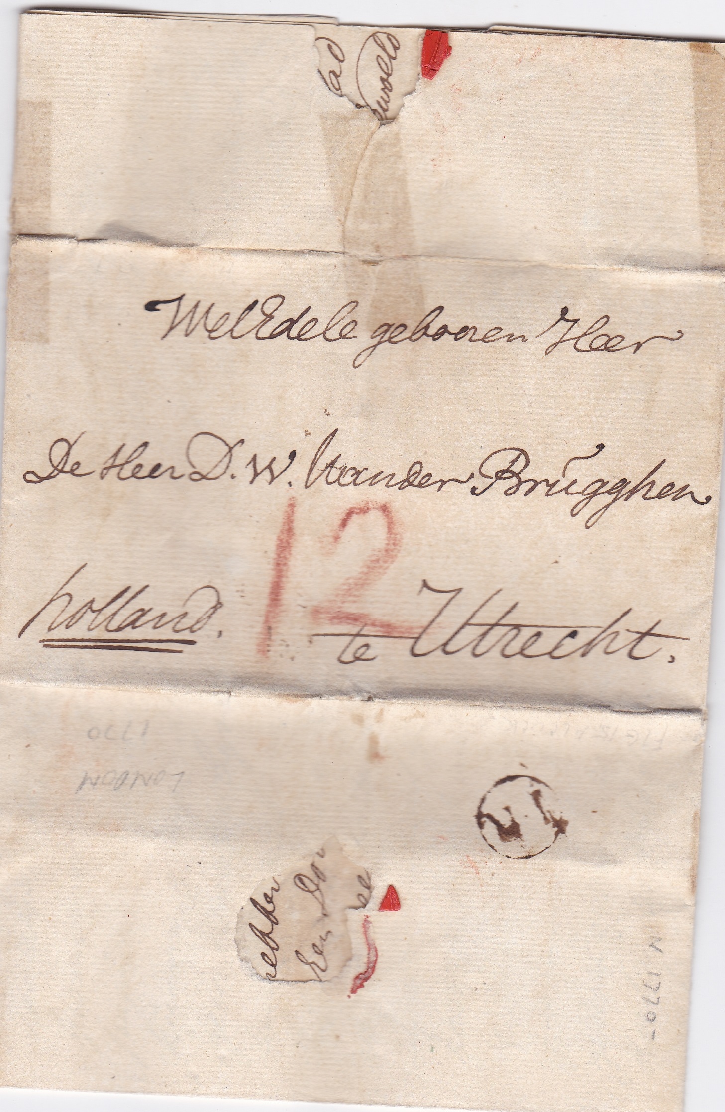 Great Britain 1770 Postal History - folded letter dated 25th Aug 1770 London posted to Utrecht