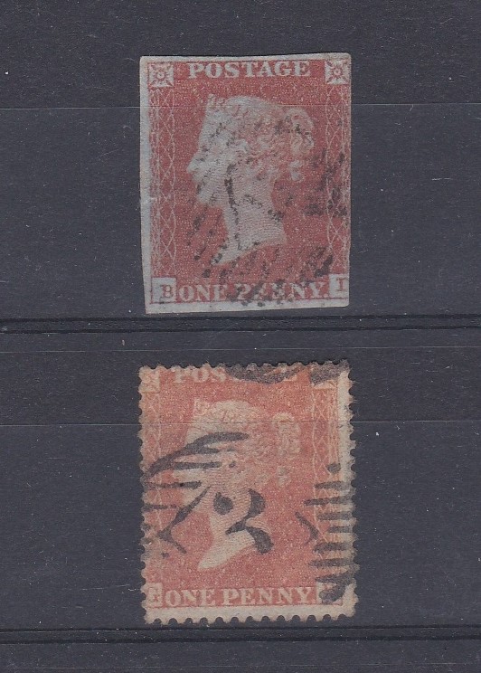 Great Britain 1841 Definitive SG8 used 1d. BI. Cat value £30-Great Britain 1857 definitive SG33 used