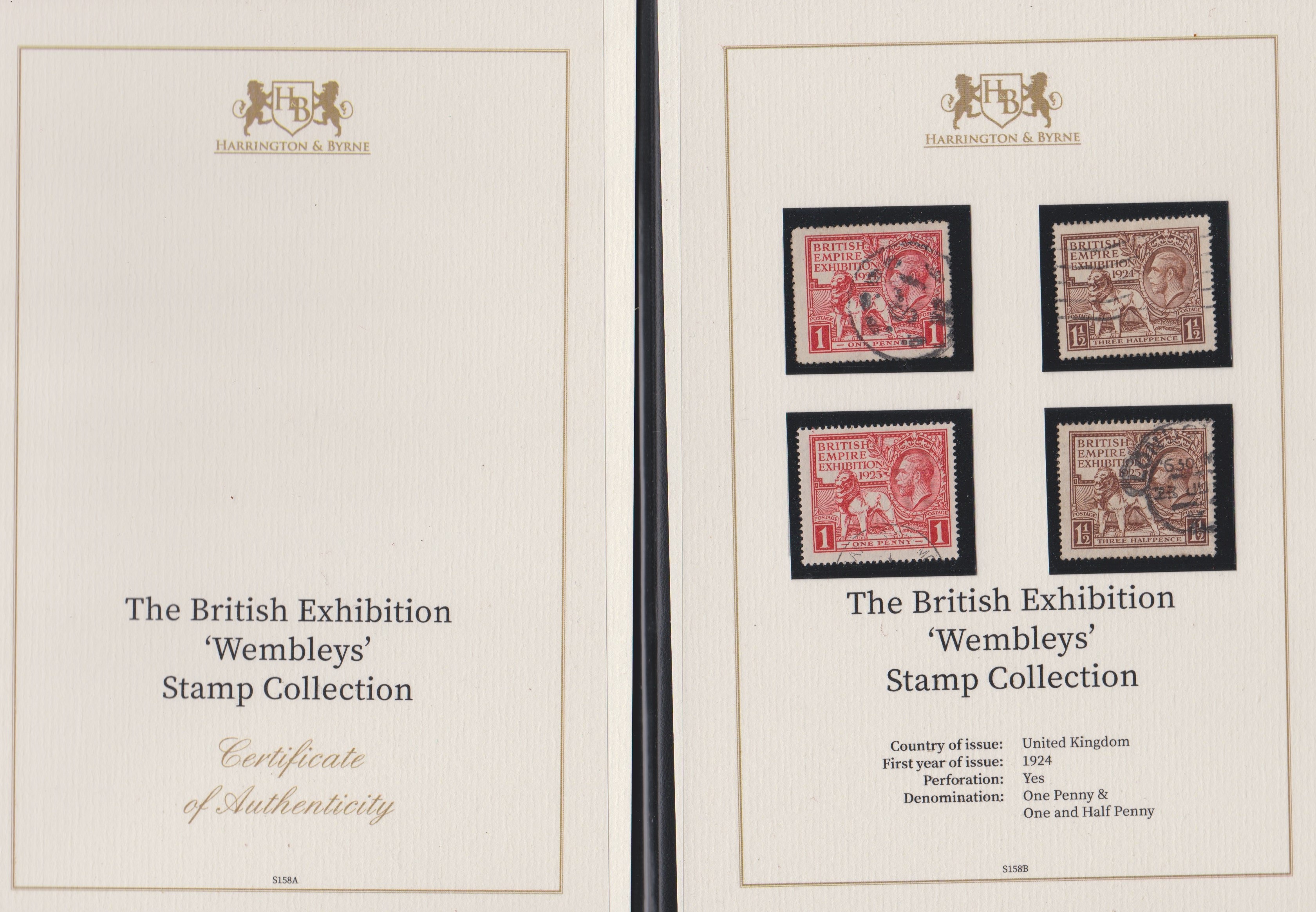 Great Britain 1924-25 British Empire Exhibition SG430-431 used set, SG432-433 used set mounted in an