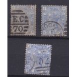 Great Britain 1880-83-SG157 used 2.1/2d blue x3 plate Nos 21,22 and 23-cat value £125