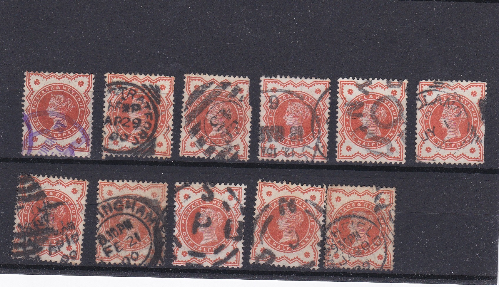 Great Britain 1887-1892 SG197 used 1/2d (x11)