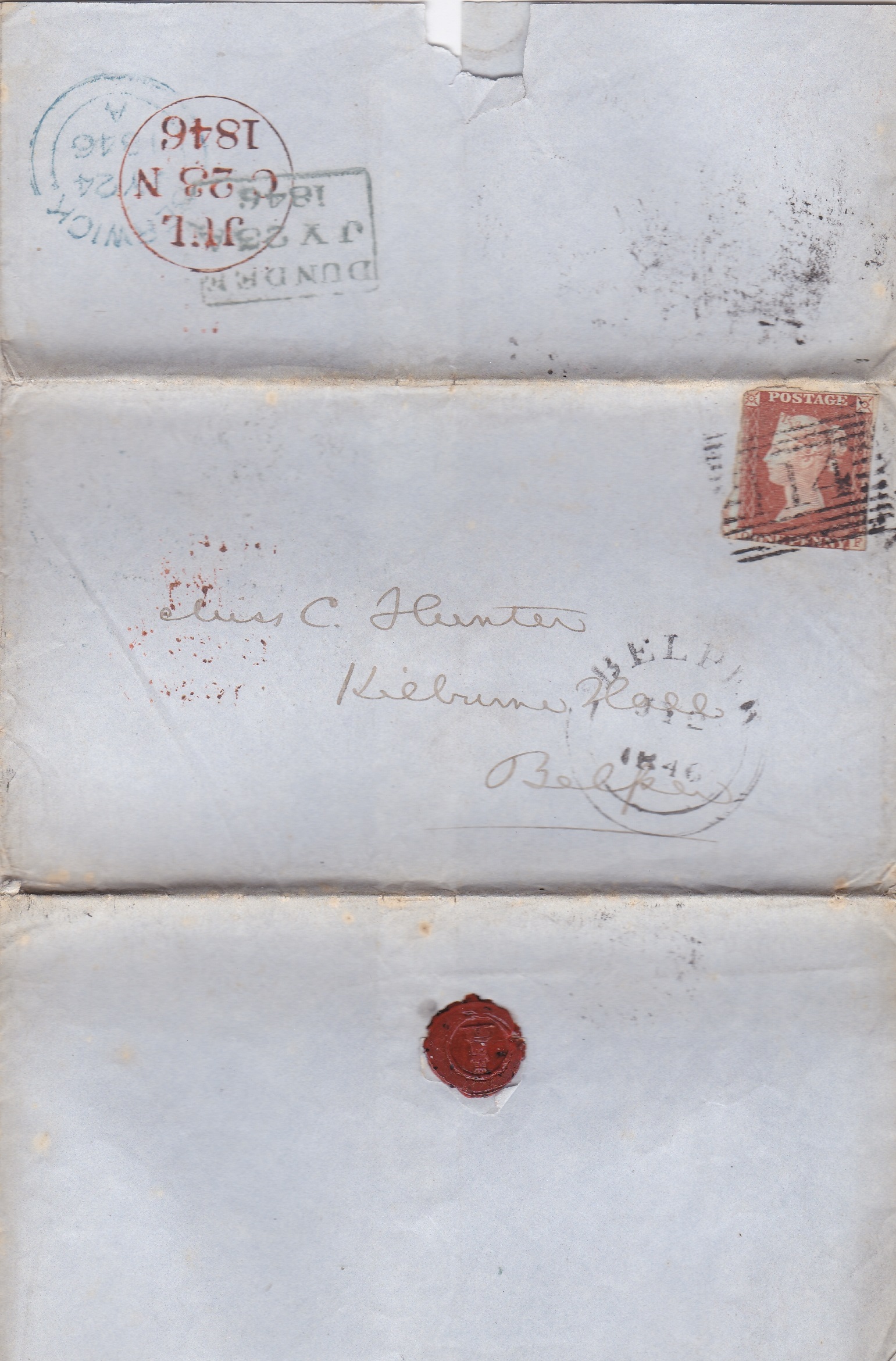 Great Britain 1846 - Postal History wrapper posted to Belper cancelled with Dundee 114 town cancel