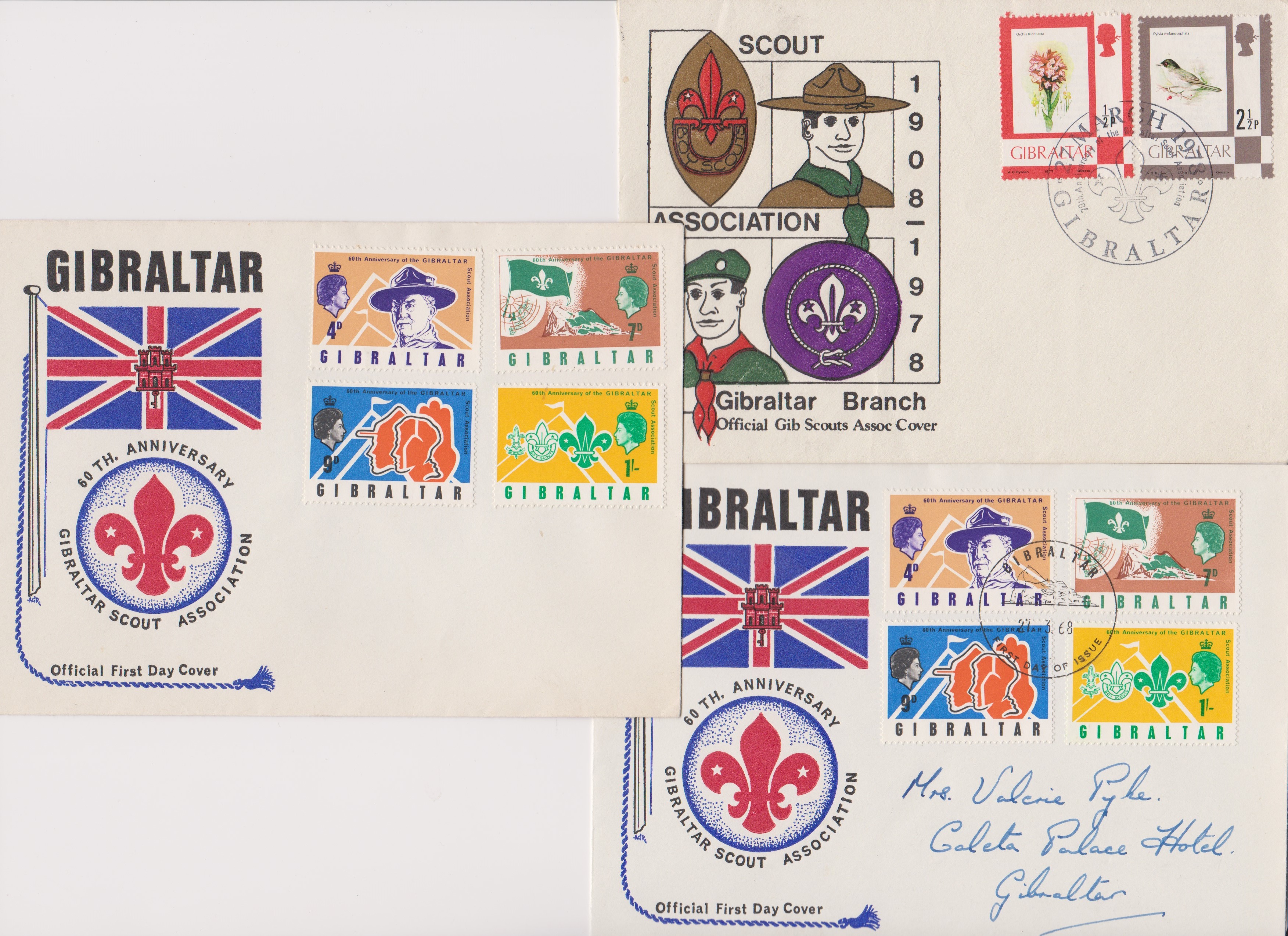 Gibraltar 1968-78 Group of covers (3) for the 60th and 70th Anniv of The Boy Scouts