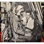Large 400mm/400mm black and white photograph of a pilot strapped into a Martin Baker Ejection seat -