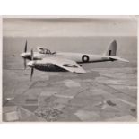 British Large 7" x 10" black and white photograph of De Havilland DH103 Hornet F Mark 1 in flight