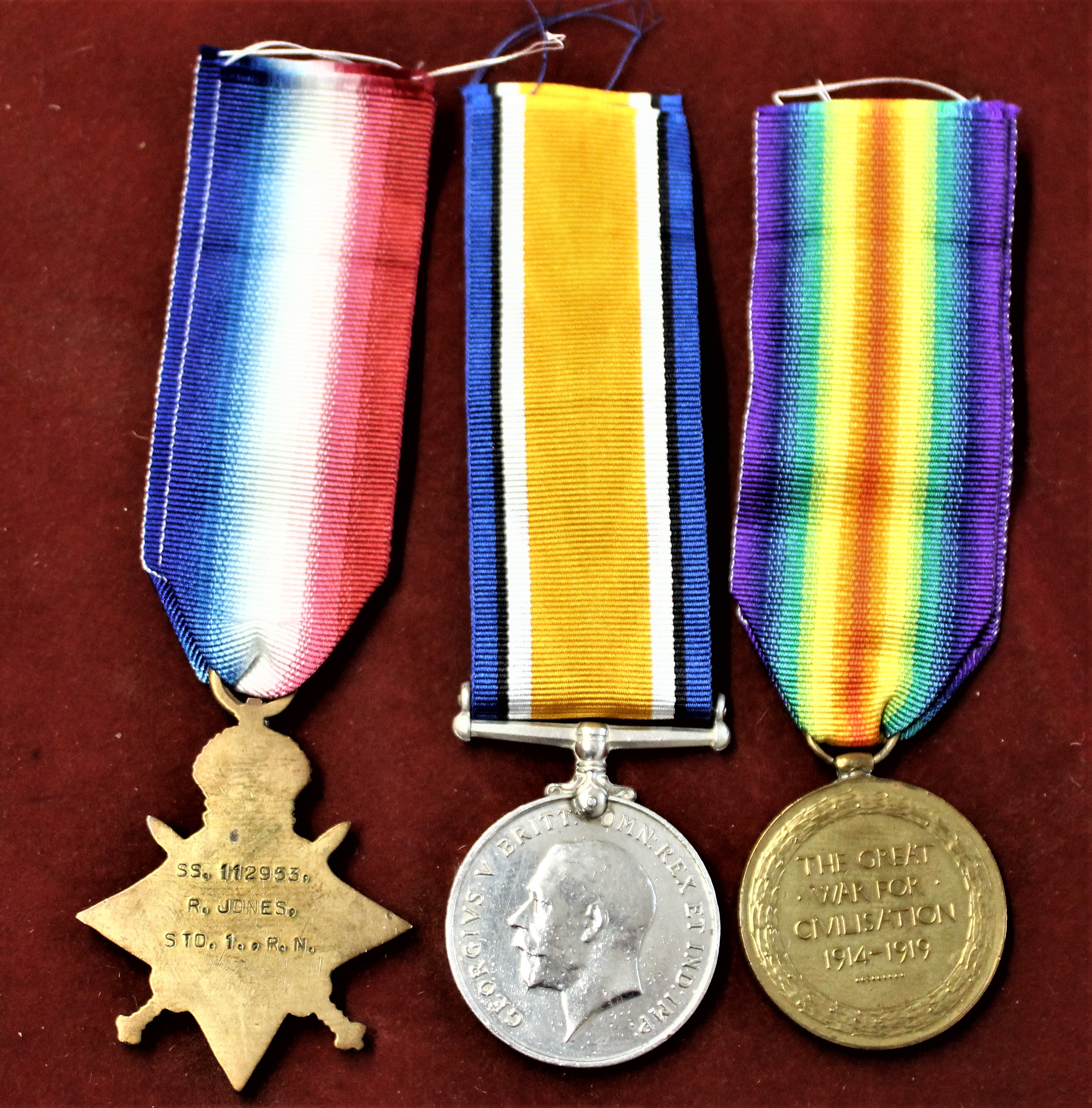 British WWI Trio to SS.112953 R. Jones. Leading Stoker Royal Navy including 1914-15 Star, British - Image 2 of 2