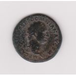 Roman - Domitian A.D. 81-96 Copper as rev: Minerva advancing brandishing Javelin and holding shield.