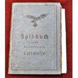 German WWII Luftwaffe Soldbuch (Paybook) for a member of the 6.(Ln.Ers.)/ LG.Nache.Rgt.7 (this was a
